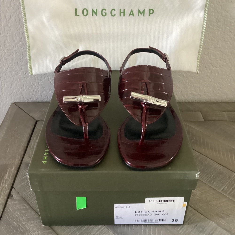 Longchamp Croc Embossed Slingback Sandal (Women) 5US / 36EU